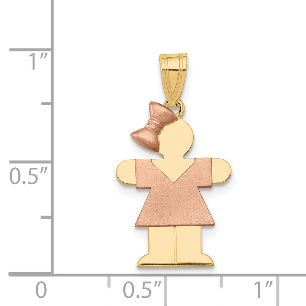 Hugs Girl Bow on Left Charm in 14K Two-Tone Gold, 15x25mm Engravable - Sophia Jewelers
