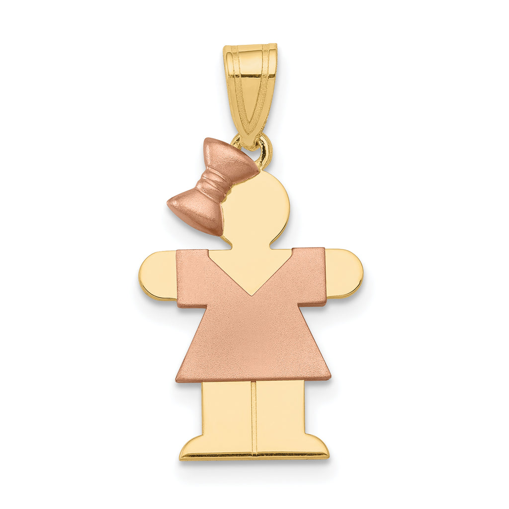 Hugs Girl Bow on Left Charm in 14K Two-Tone Gold, 15x25mm Engravable - Sophia Jewelers