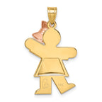 14k Two-tone The Kids Medium Puffed Girl with Bow on Right Engravable Kiss Charm