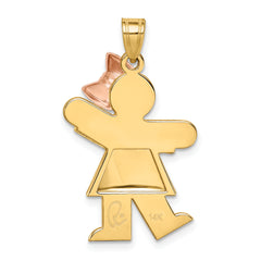 14k Two-tone The Kids Medium Puffed Girl with Bow on Right Engravable Kiss Charm