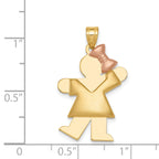 14k Two-tone The Kids Medium Puffed Girl with Bow on Right Engravable Kiss Charm