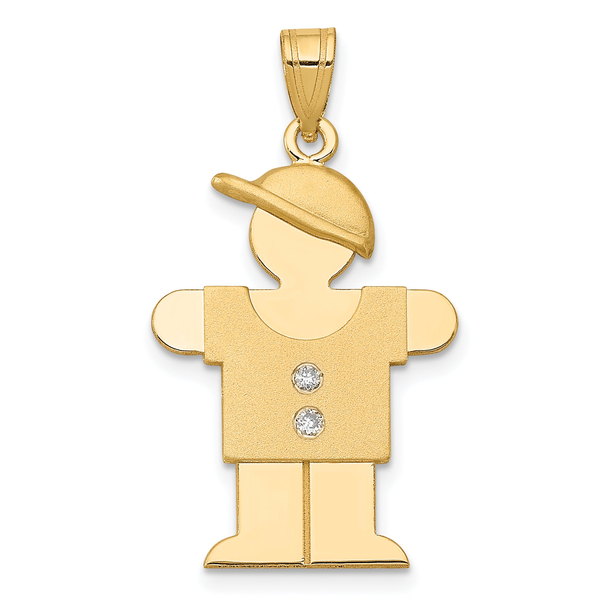 14k The Kids Medium Boy with Hat on Right AA Diamond Hugs Pendant