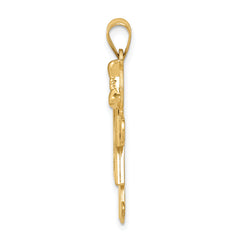 14k The Kids Medium Girl with Bow on Right AAA Diamond Kiss Pendant