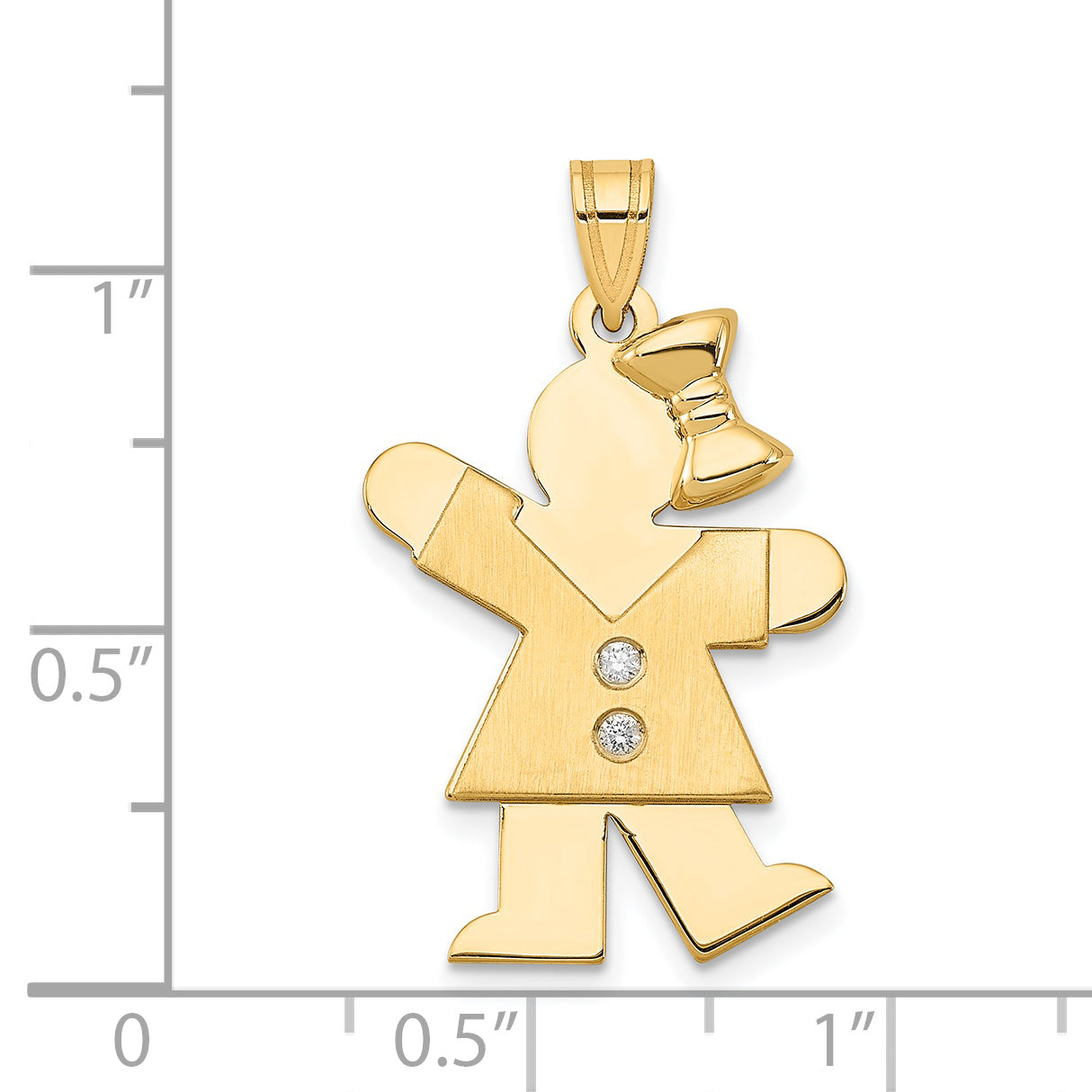 14k The Kids Medium Girl with Bow on Right AAA Diamond Kiss Pendant