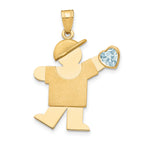 14k The Kids Boy with Light Blue CZ March Birthstone Engravable Kiss Charm