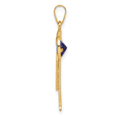 14k The Kids Boy with Dark Blue CZ September Birthstone Engravable Kiss Charm
