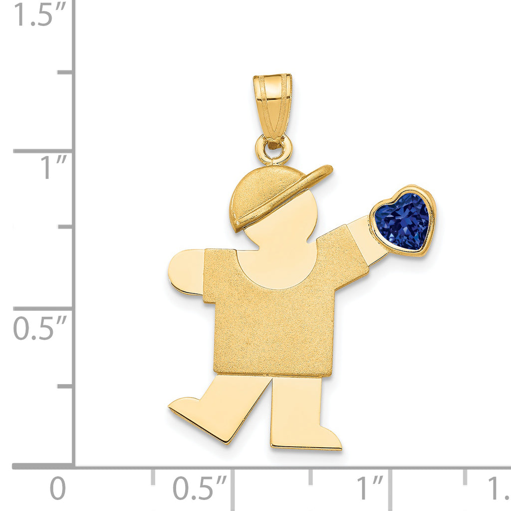 14k The Kids Boy with Dark Blue CZ September Birthstone Engravable Kiss Charm