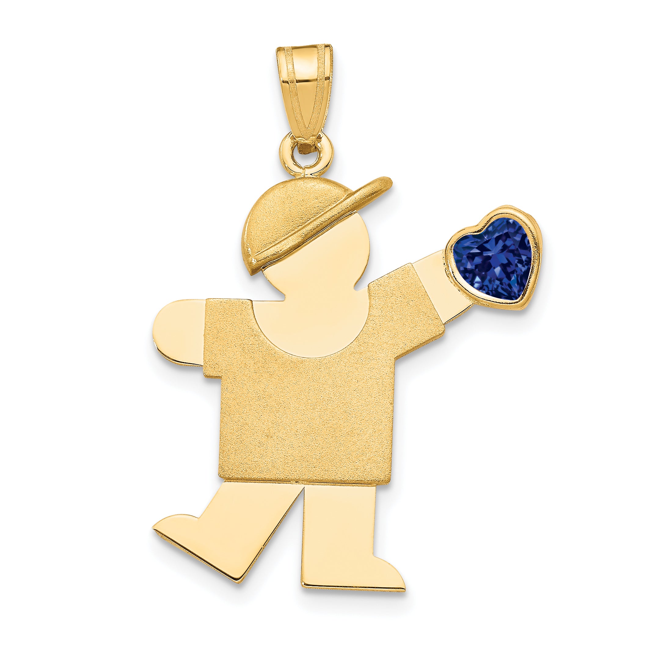 14k The Kids Boy with Dark Blue CZ September Birthstone Engravable Kiss Charm Main image