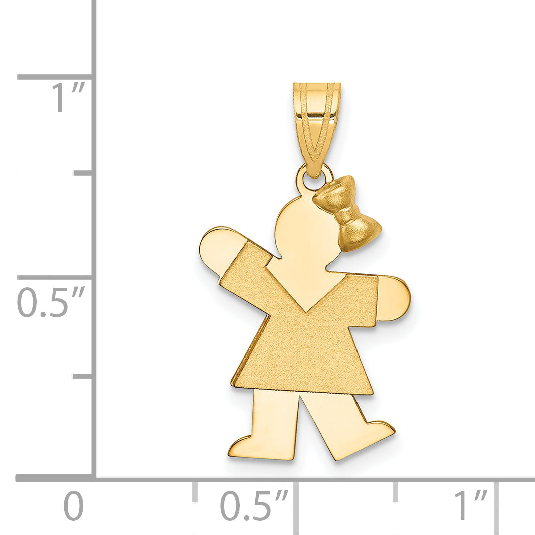 Girl Bow on Right Charm in 14K Yellow Gold, 24mm Engravable - Sophia Jewelers