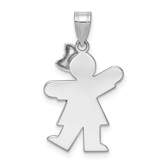 14k White Gold The Kids Small Girl with Bow on Right AAA Diamond Kiss Charm