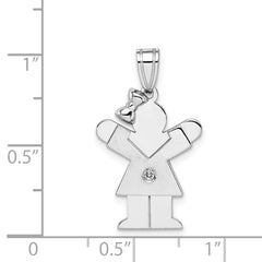 14k White Gold The Kids Small Girl with Bow on Left AAA Diamond Love Charm