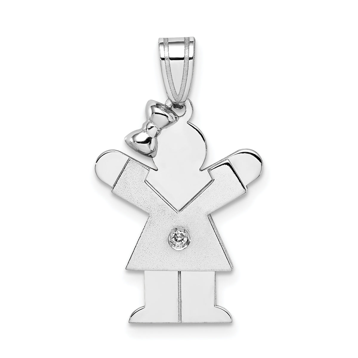 14k White Gold The Kids Small Girl with Bow on Left AAA Diamond Love Charm