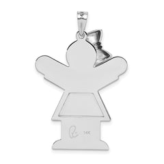 14k White Gold The Kids Small Girl with Ruffles and Bow on Right AAA Diamond Love Charm