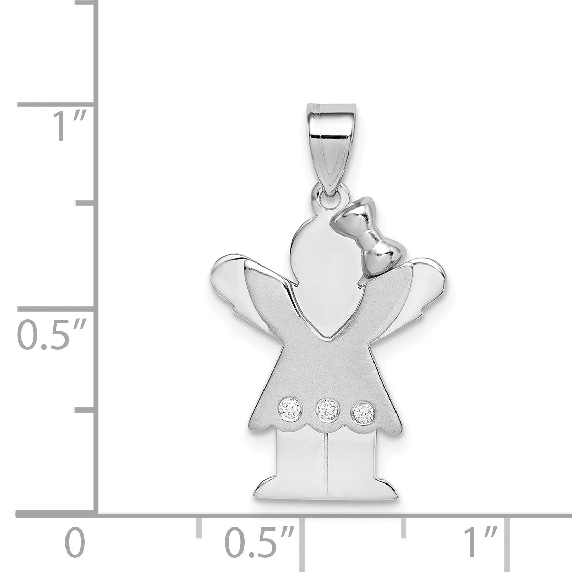 14k White Gold The Kids Small Girl with Ruffles and Bow on Right AAA Diamond Love Charm