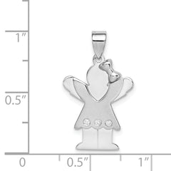 14k White Gold The Kids Small Girl with Ruffles and Bow on Right AAA Diamond Love Charm