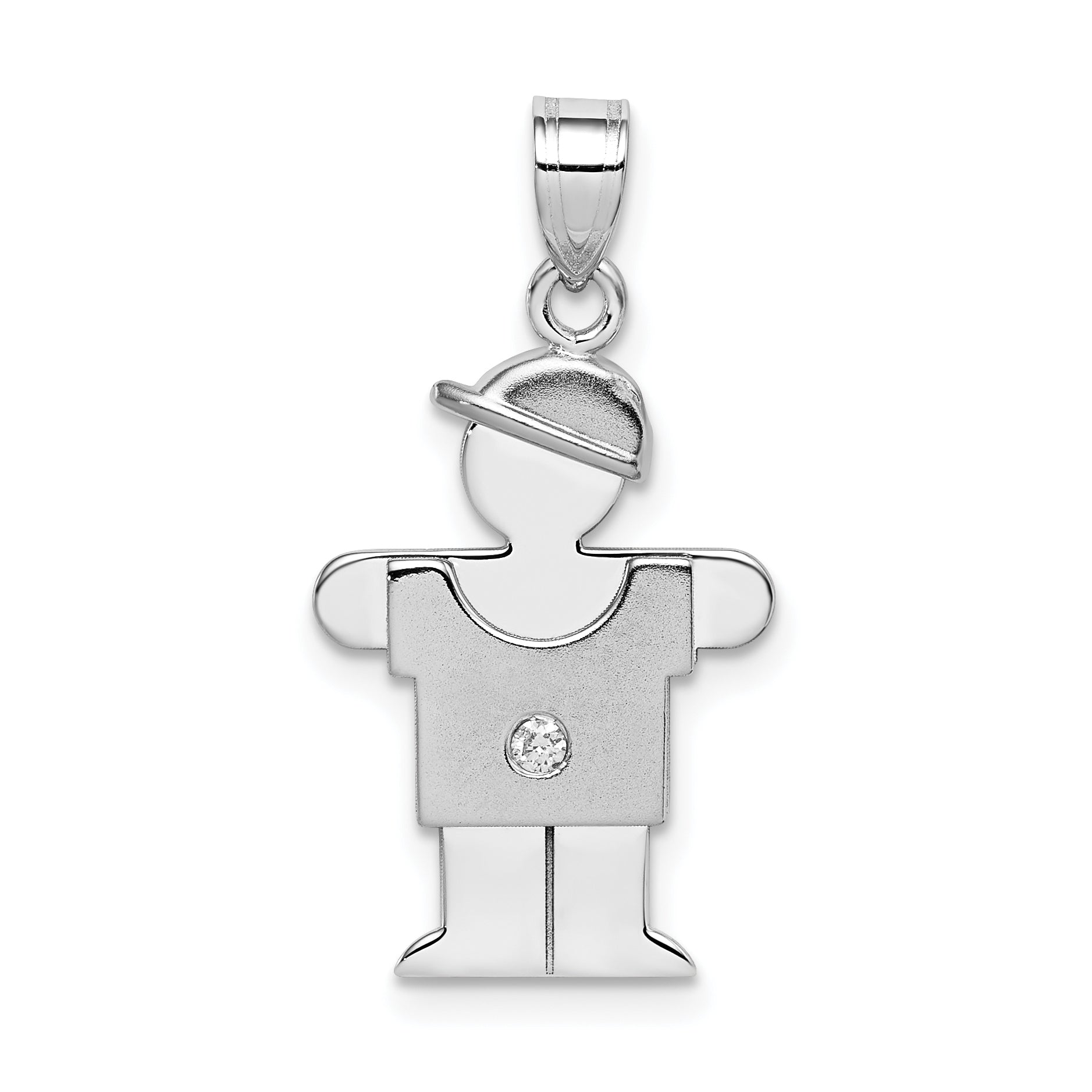 14k White Gold The Kids Small Boy with Hat on Right AAA Diamond Hugs Charm