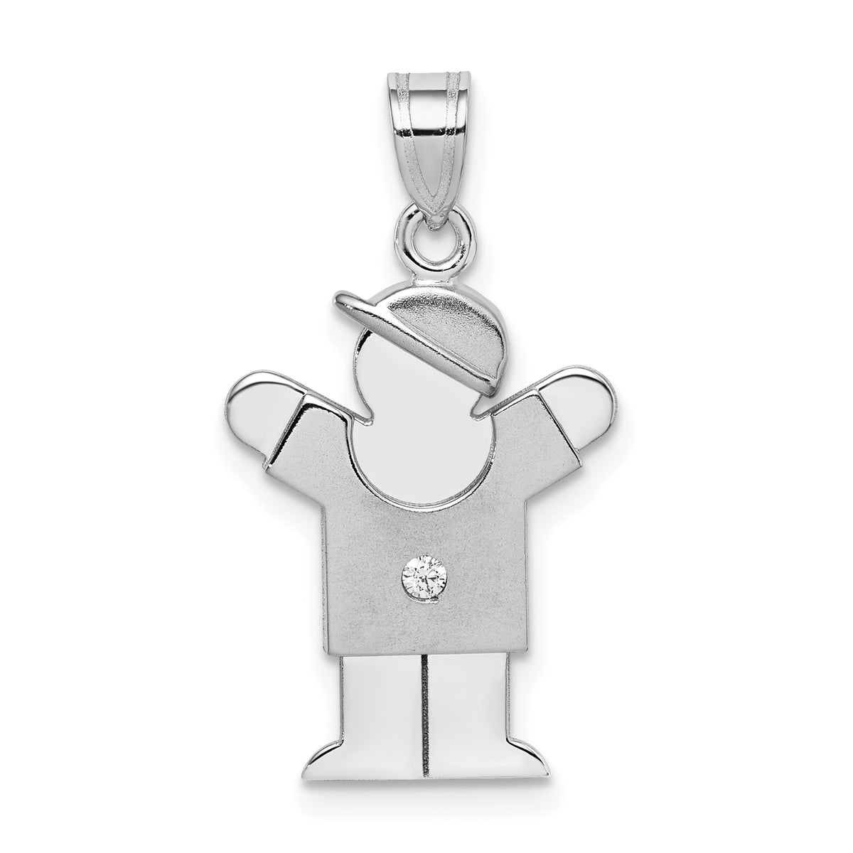 14k White Gold The Kids Small Boy with Hat on Right AAA Diamond Love Charm