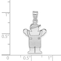 14k White Gold The Kids Small Boy in Overalls with Hat on Left AAA Diamond Love Charm