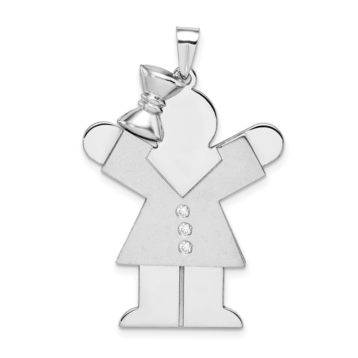 14k White Gold The Kids Large Girl with Bow on Left AAA Diamond Love Pendant
