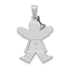 14k White Gold The Kids Medium Girl with Bow on Left AAA Diamond Joy Charm