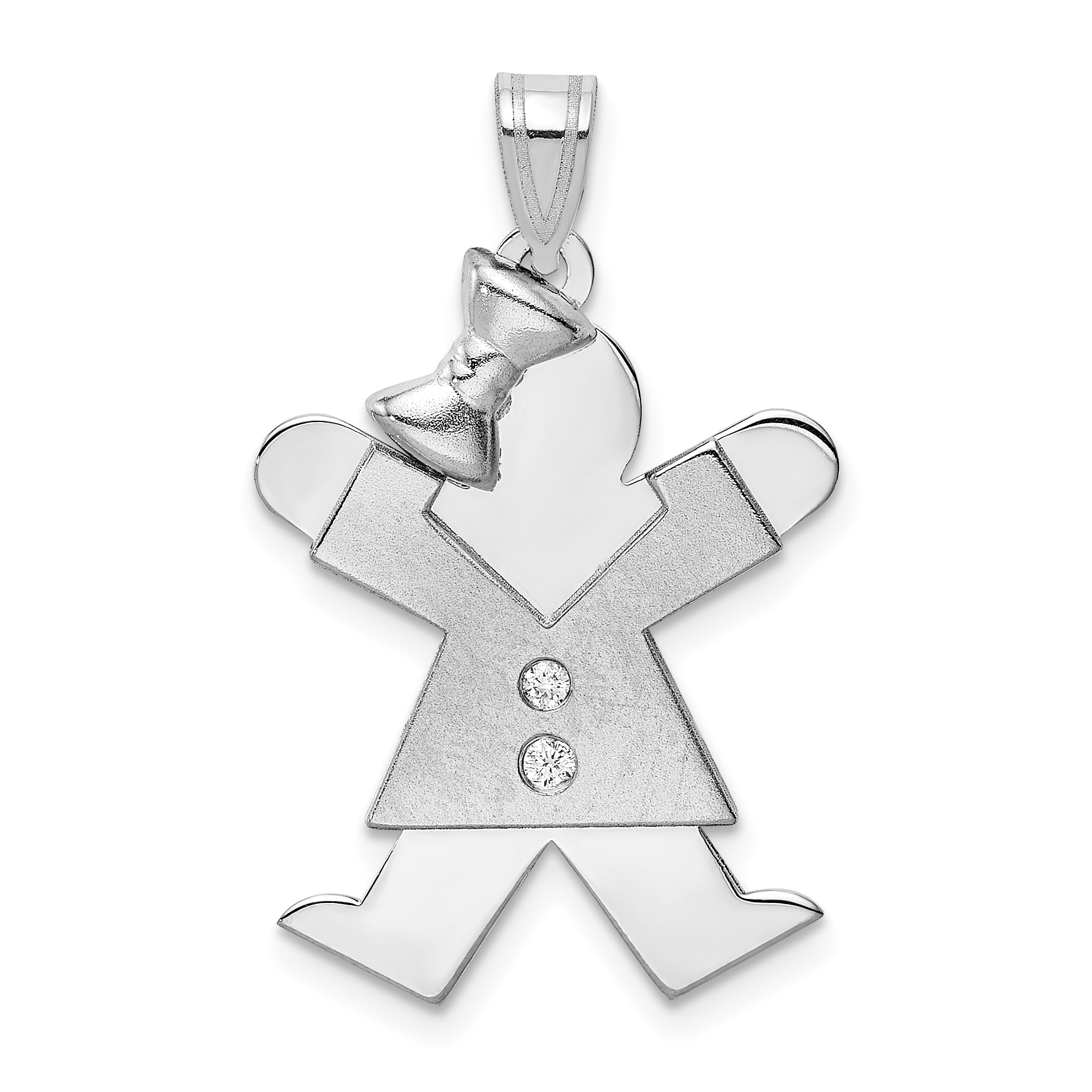 14k White Gold The Kids Medium Girl with Bow on Left AA Diamond Joy Charm Main image