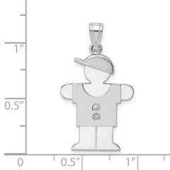 14k White Gold The Kids Medium Boy with Hat on Right AAA Diamond Hugs Charm