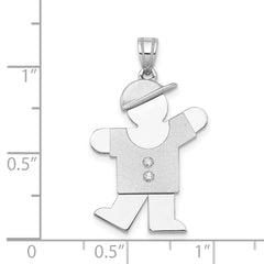 14k White Gold The Kids Medium Boy with Hat on Left AAA Diamond Kiss Charm