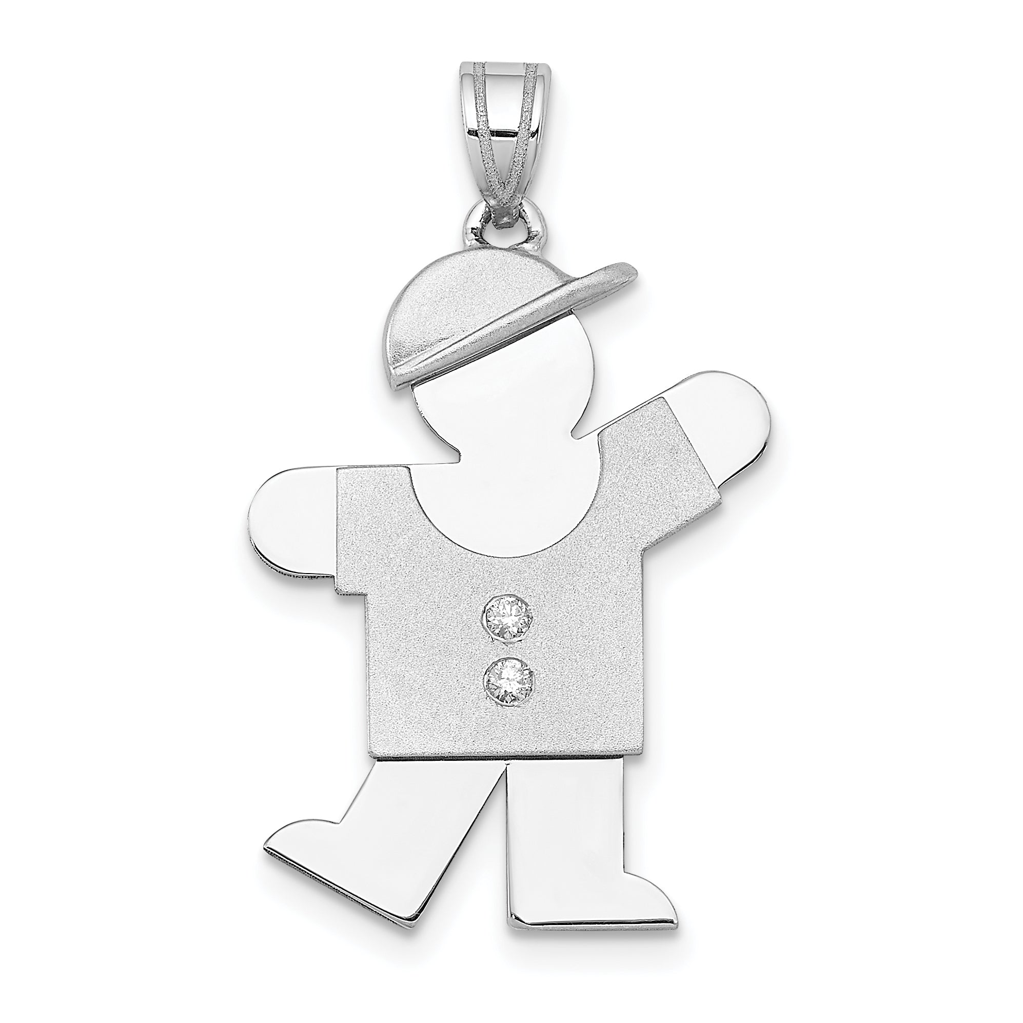 14k White Gold The Kids Medium Boy with Hat on Left AAA Diamond Kiss Charm