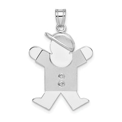 14k White Gold The Kids Medium Boy with Hat on Right AAA Diamond Joy Charm