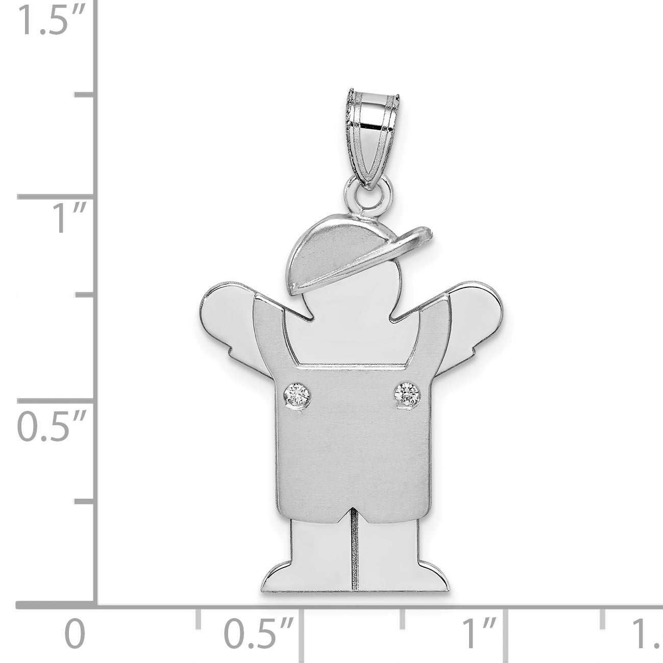 14k White Gold The Kids Medium Boy in Overalls with Hat on Left AAA Diamond Love Charm