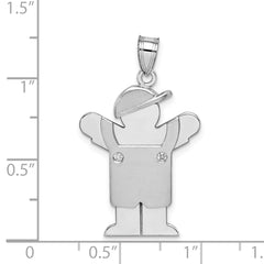 14k White Gold The Kids Medium Boy in Overalls with Hat on Left AAA Diamond Love Charm