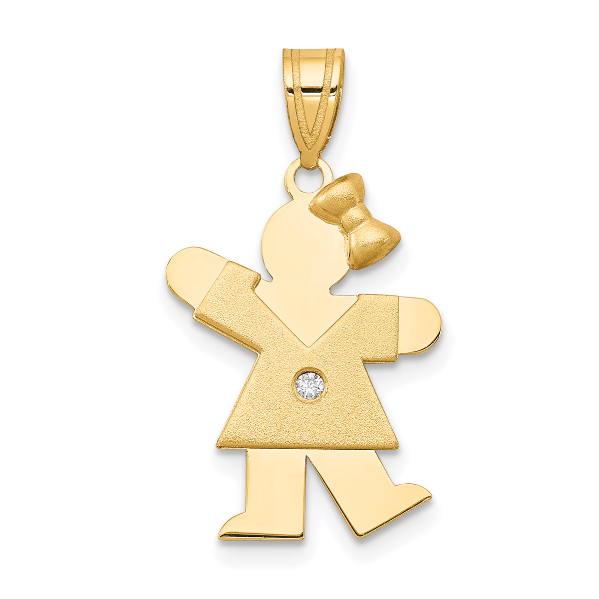 14k The Kids Small Girl with Bow on Right AA Diamond Kiss Pendant