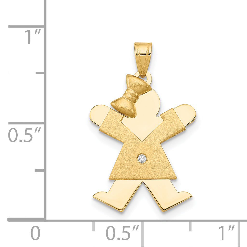 14k The Kids Small Girl with Bow on Left AAA Diamond Joy Pendant