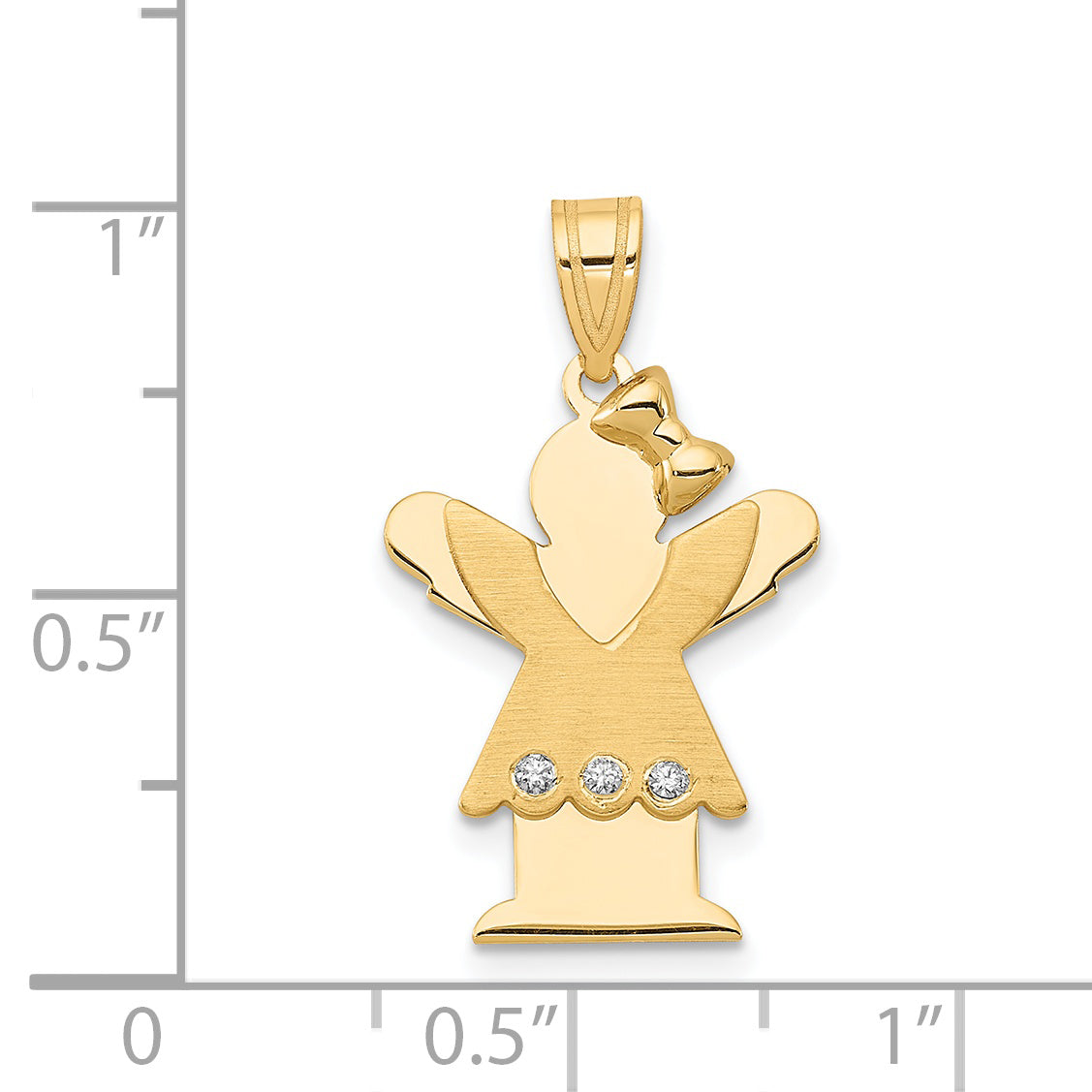 14k The Kids Small Girl with Ruffles and Bow on Right AA Diamond Love Pendant