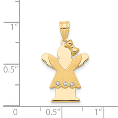 14k The Kids Small Girl with Ruffles and Bow on Right VS Diamond Love Pendant
