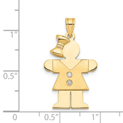 14k The Kids Medium Girl with Bow on Left A Diamond Hugs Pendant