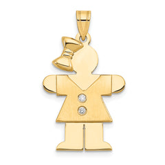 14k The Kids Medium Girl with Bow on Left A Diamond Hugs Pendant