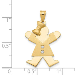 14k The Kids Medium Girl with Bow on Left A Diamond Joy Pendant