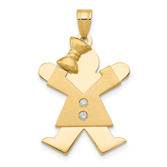 14k The Kids Medium Girl with Bow on Left A Diamond Joy Pendant