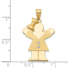 14k The Kids Medium Girl with Bow on Left A Diamond Love Pendant