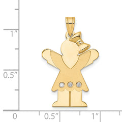 14k The Kids Medium Girl with Ruffles and Bow on Right VS Diamond Love Pendant
