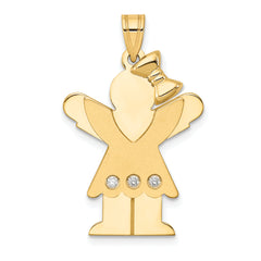 14k The Kids Medium Girl with Ruffles and Bow on Right AAA Diamond Love Pendant