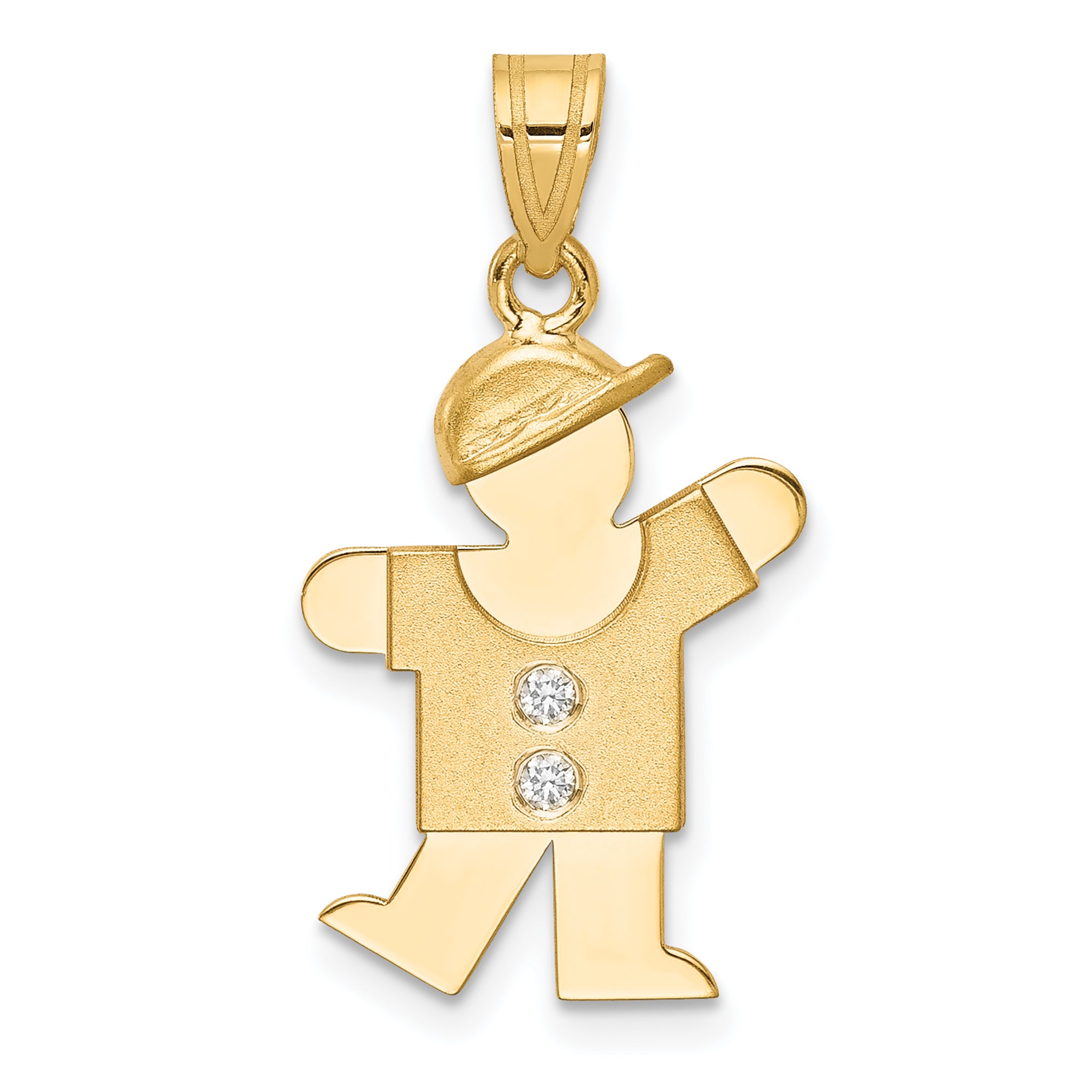14k The Kids Medium Boy with Hat on Left AAA Diamond Kiss Pendant