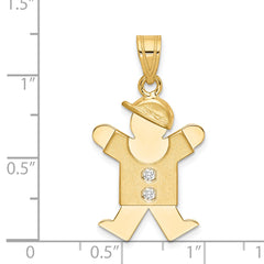 14k The Kids Medium Boy with Hat on Right AAA Diamond Joy Pendant