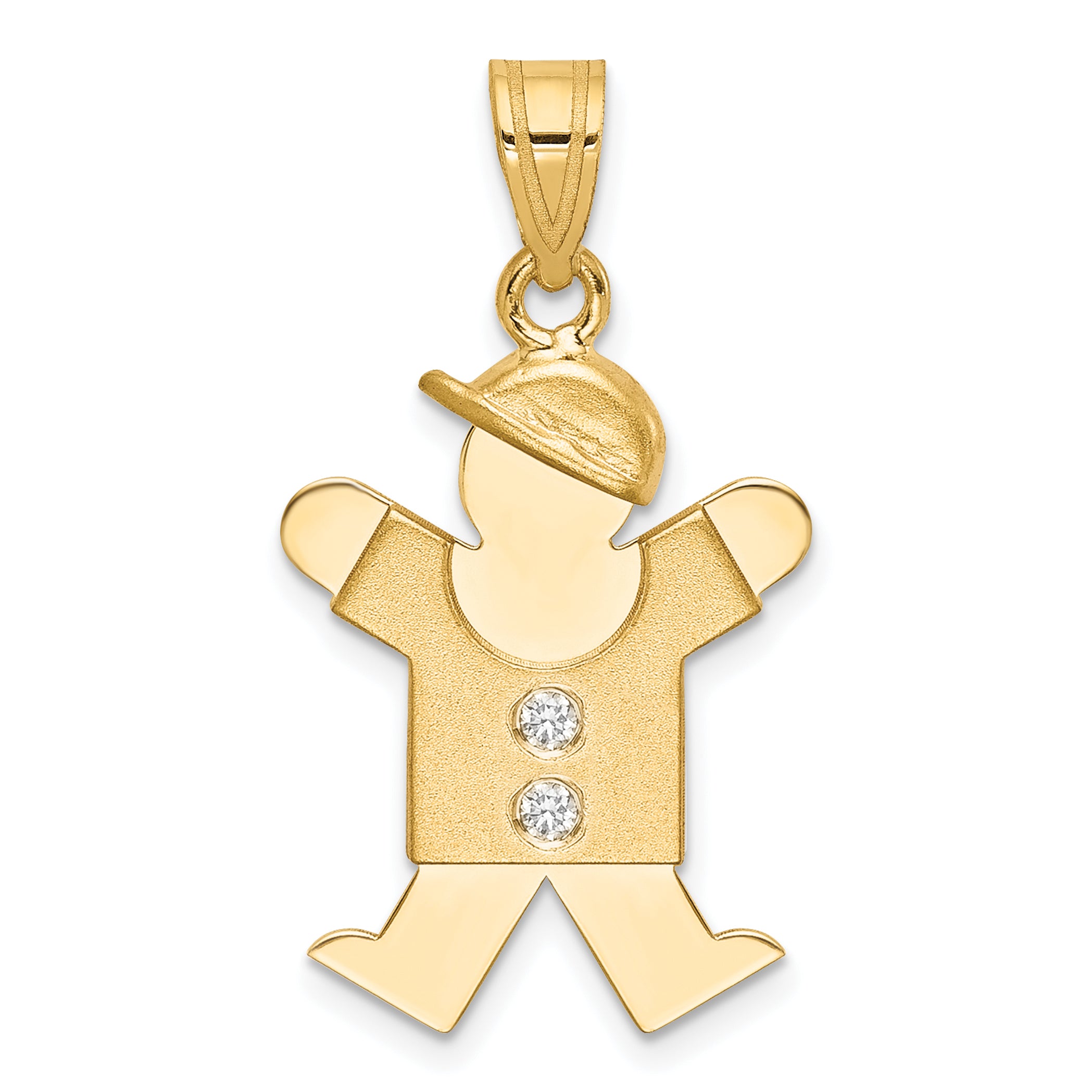 14k The Kids Medium Boy with Hat on Right AAA Diamond Joy Pendant