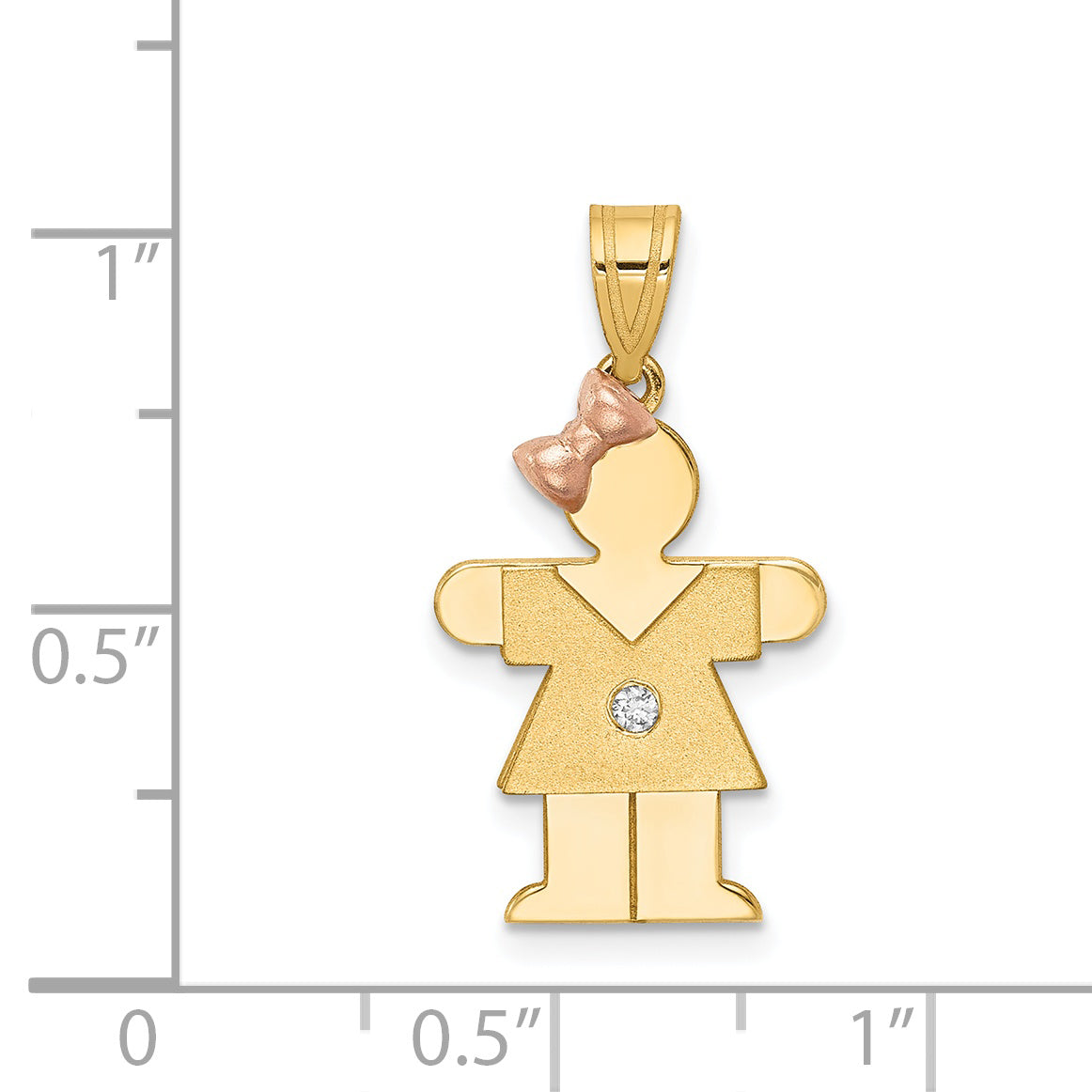 14k Two-tone The Kids Small Girl with Bow on Left VS Diamond Hugs Pendant