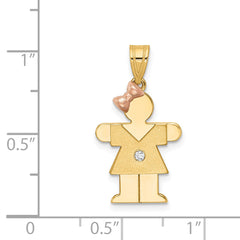 14k Two-tone The Kids Small Girl with Bow on Left VS Diamond Hugs Pendant