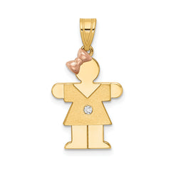 14k Two-tone The Kids Small Girl with Bow on Left AAA Diamond Hugs Pendant