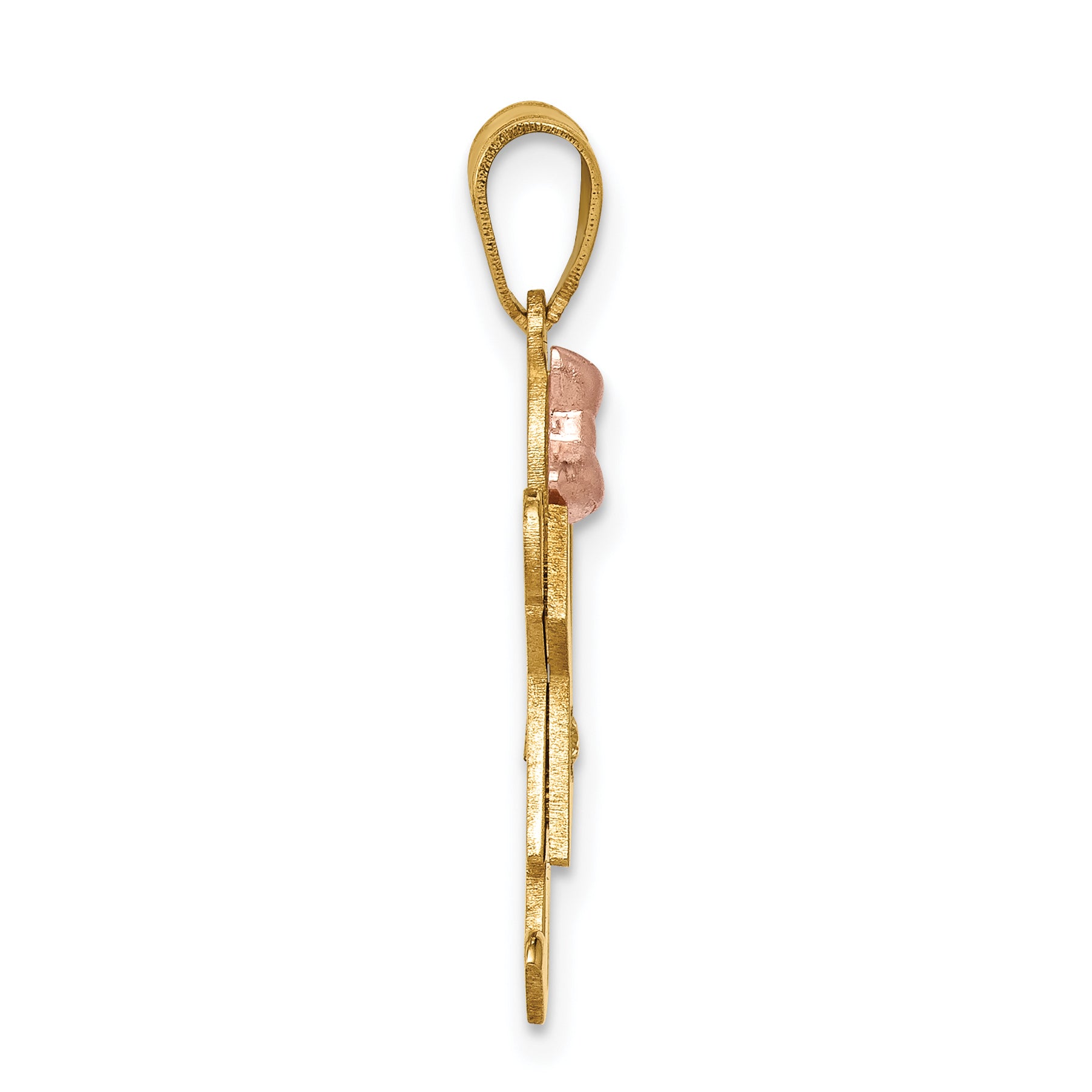 14k Two-tone The Kids Small Girl with Bow on Left AAA Diamond Joy Pendant