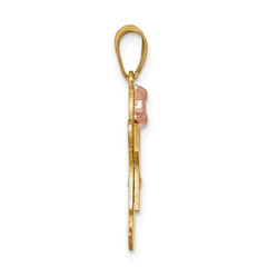 14k Two-tone The Kids Small Girl with Bow on Left AAA Diamond Joy Pendant